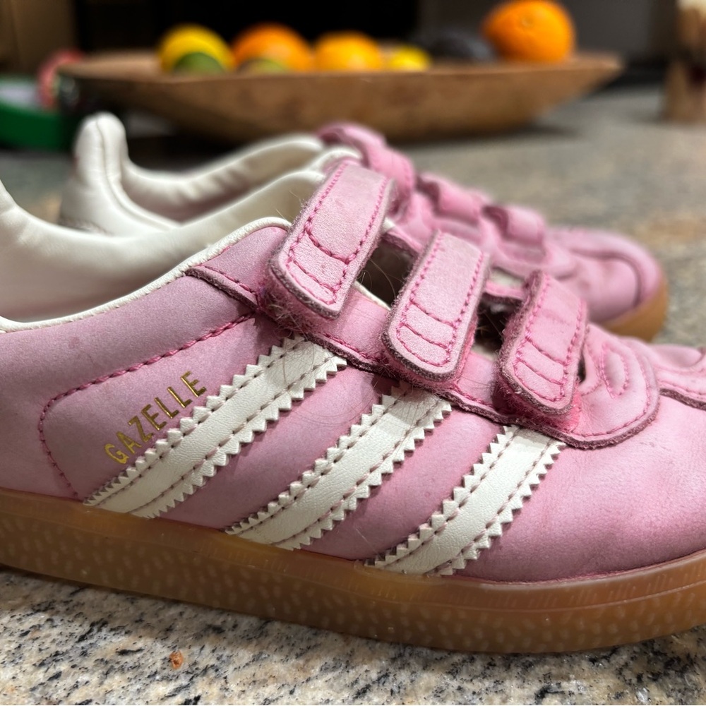Adidas Pink and White Velcro Sneakers Retro Design
